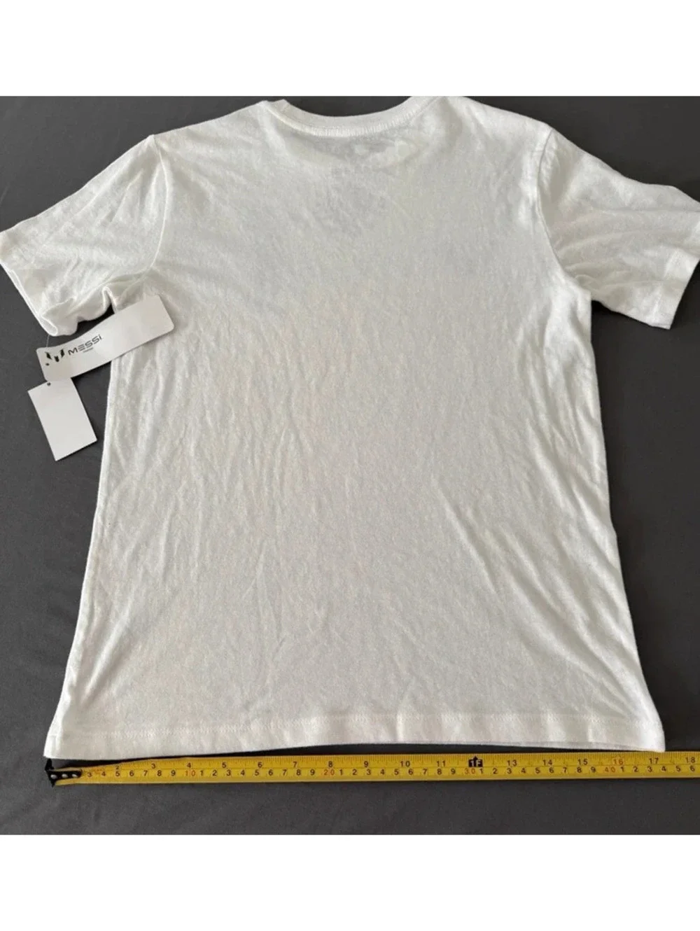 MESSI Youth Large White Graphic Soccer T-Shirt with Blue Logo